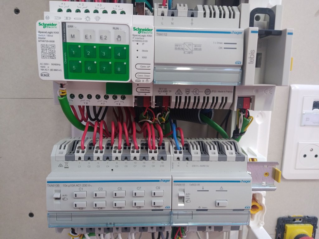 Intérieur d'un tableau électrique avec domotique knx